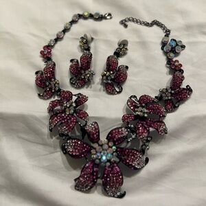 Dazzling Pink, White, Iridescent, Necklace and Earrings.